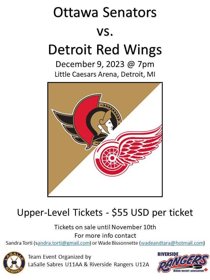 News > Red Wings Tickets Available! (LaSalle Minor Hockey Association)